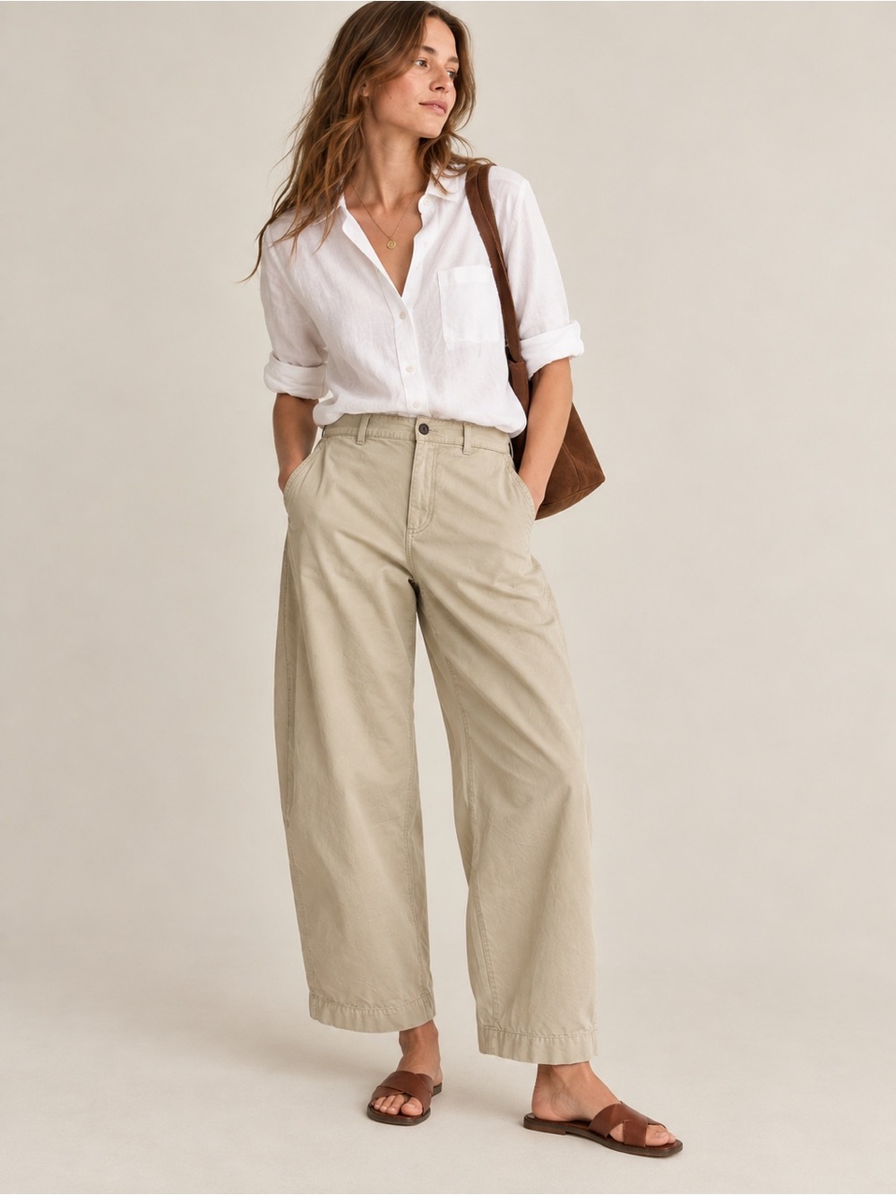 J. Crew Barrel Leg Pant In Cotton Linen Blend in Coastal Khaki 31